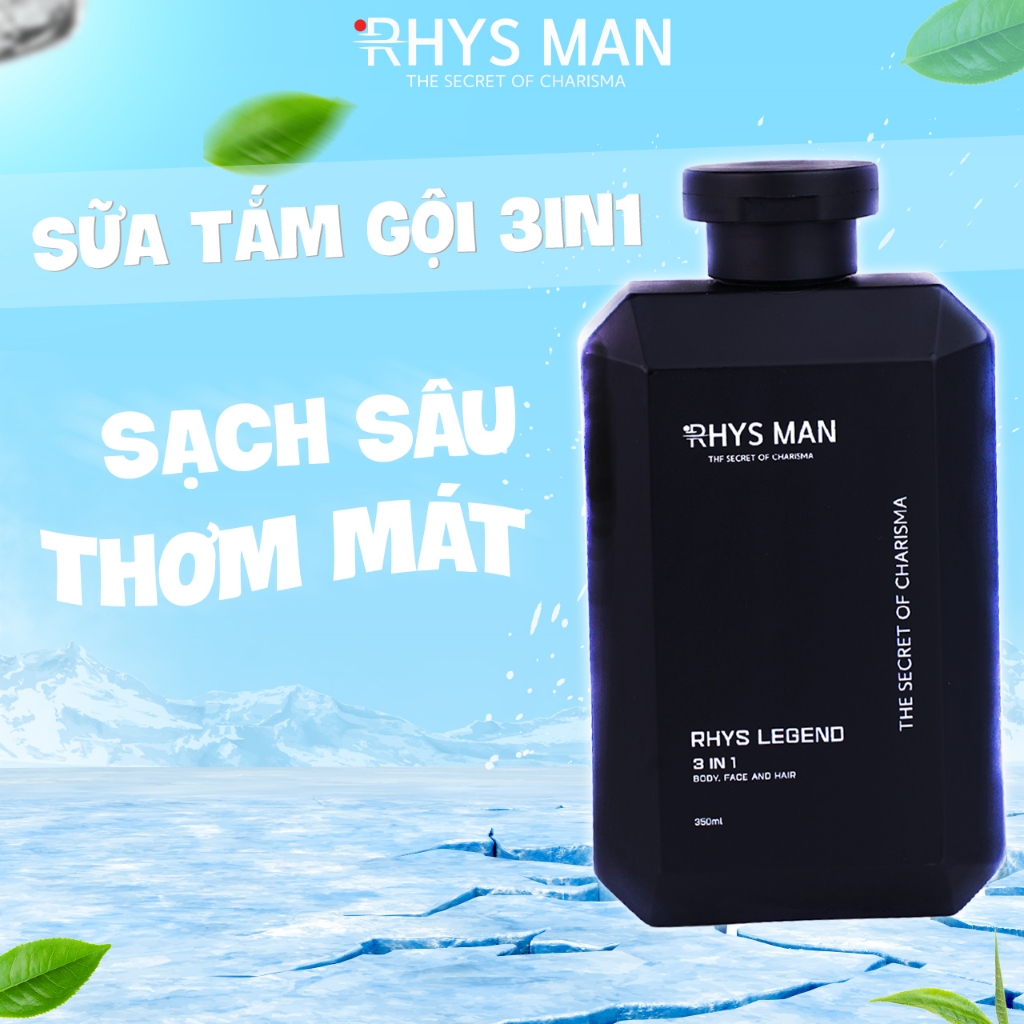 Bộ Quà Tặng Nam - 2 Sữa tắm gội nam RHYS MAN 3 in 1 Rhys Legend hương nước hoa 350ml/chai