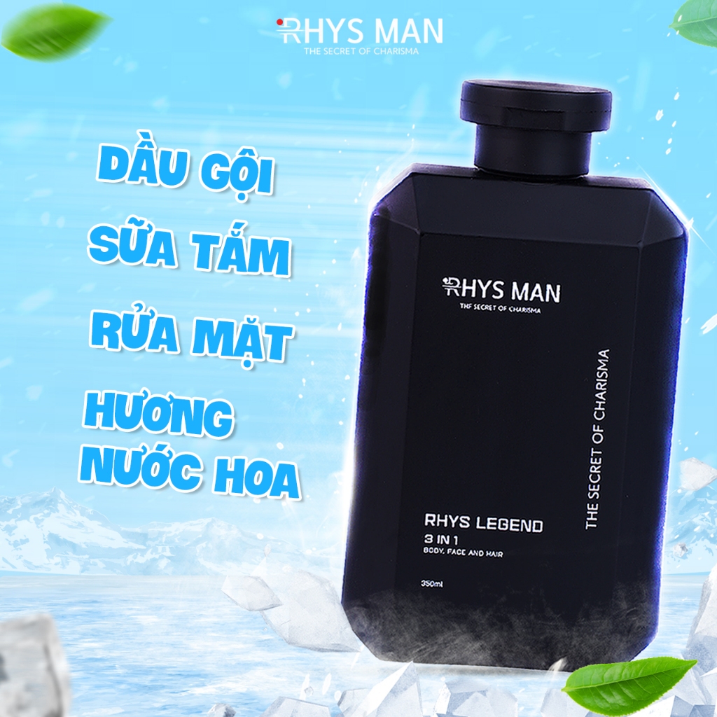 Bộ Quà Tặng Nam - 2 Sữa tắm gội nam RHYS MAN 3 in 1 Rhys Legend hương nước hoa 350ml/chai