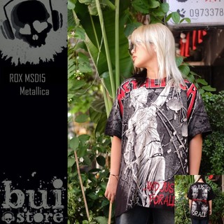Áo Rock: áo phông Metallica TMR MSD15 in tràn - Bụi store 1005 cottong Thái Lan over size nam nữ đều mặc được