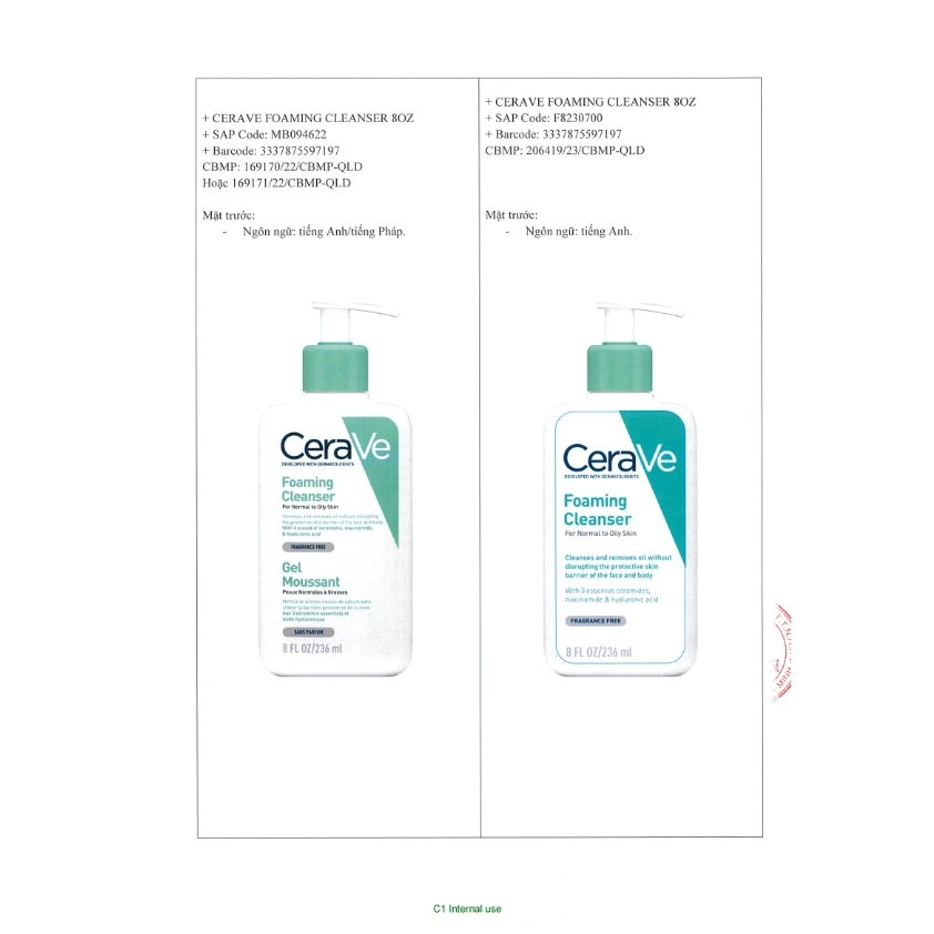 Sữa Rửa Mặt CeraVe Cleanser cho Da Dầu Mụn, Khô, Nhạy Cảm (20ml/88ml/236ml/473ml)