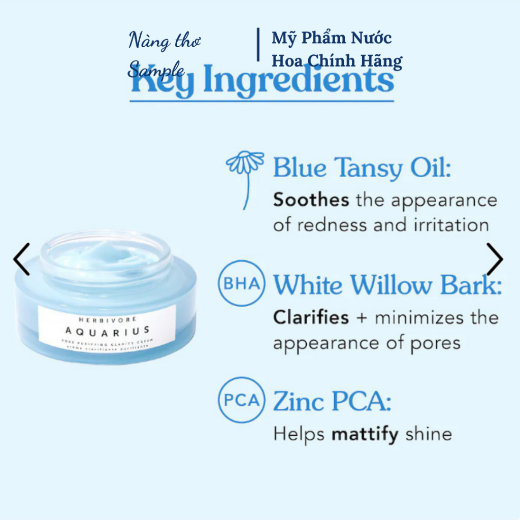 Sample Mẫu Thử Kem Dưỡng Ẩm Nhẹ Aquarinus Herbivore Mỹ Thanh Lọc Lỗ Chân Lông Và Cân Bằng Cho Làn Da – Nàng Thơ Sample