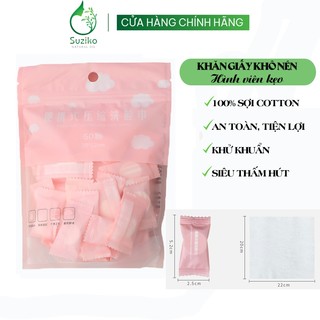 Khăn giấy nén dạng viên kẹo, khăn nén du lịch đa năng, khăn lau mặt cotton Suziko K04