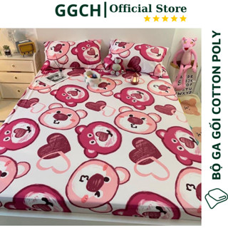 [GIẢM GIÁ] Ga Gối Vỏ Ôm Sét 4 Món Poly Cotton Mẫu Gấu đỏ dâu ( 1 ga + 2 vỏ gối nằm + 1 vỏ gối ôm)