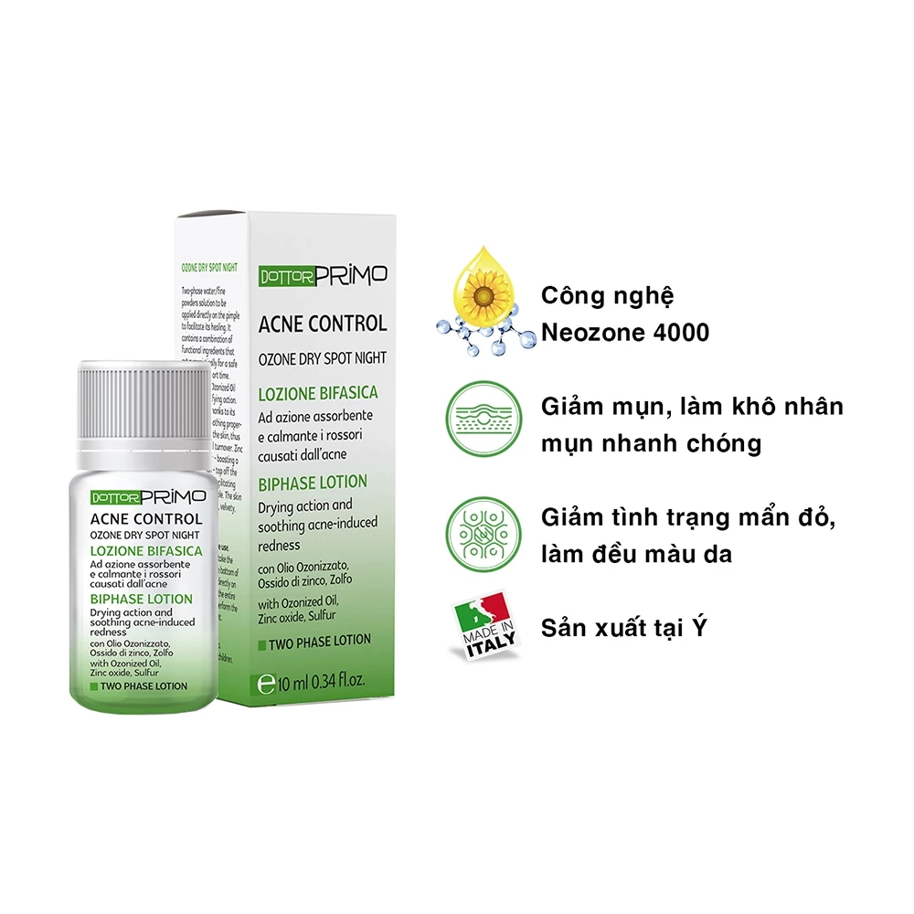 Kem Ngừa Mụn Ban Đêm Dottorprimo Acne Control Ozone Dry Spot Night (Chai 10ml)