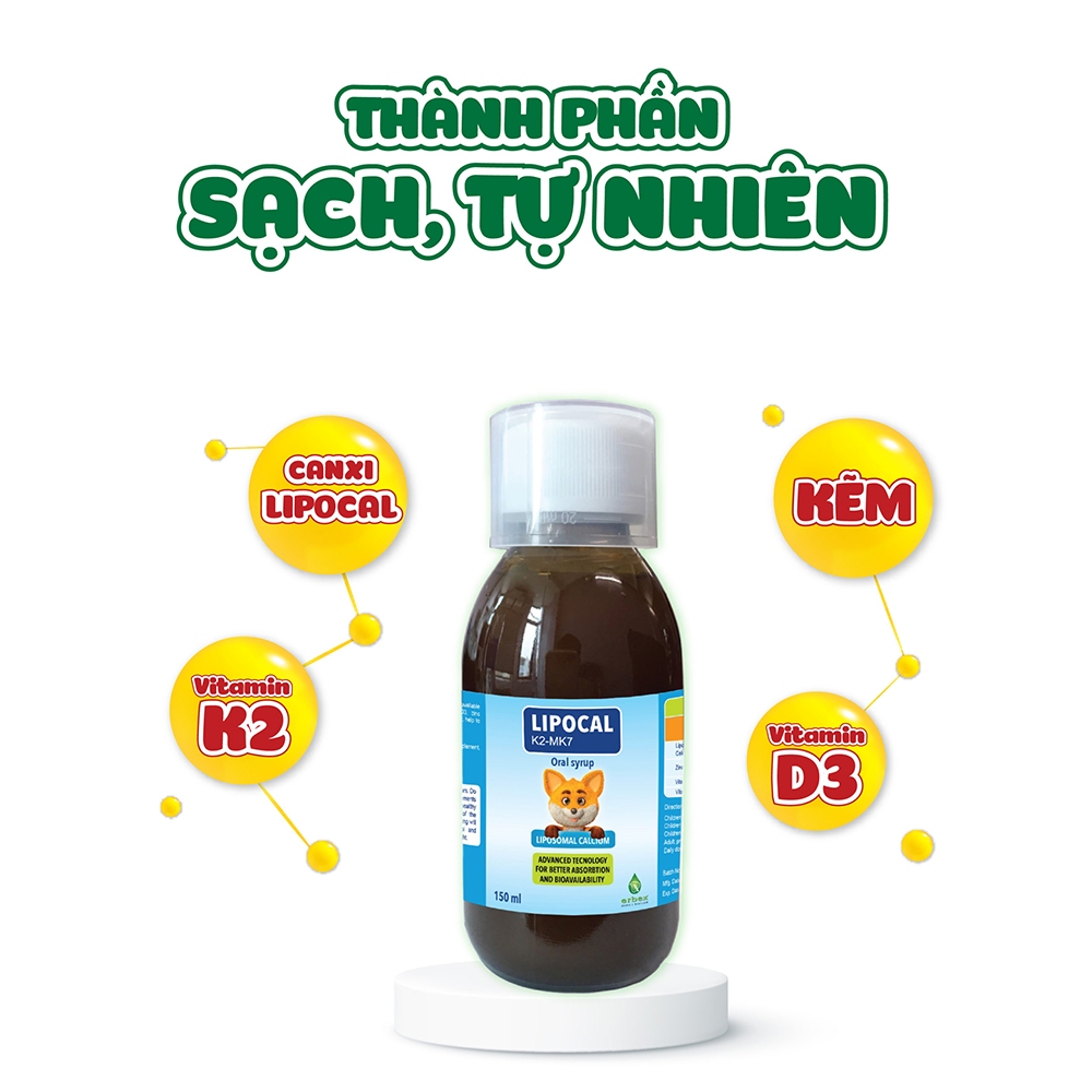 Canxi Hữu Cơ Lipocal K2 MK7 - Hỗ Trợ Phát Triển Xương Và Răng Cho Bé
