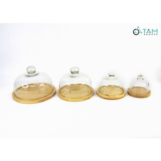 Kệ trưng bày bánh chụp thủy tinh đế gỗ tre cstand-04-01