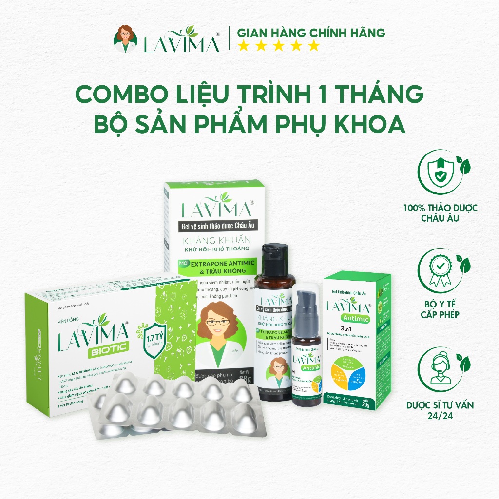 Combo Liệu Trình 1 Tháng - Bộ Sản Phẩm Phụ Khoa LAVIMA Cho Tác Động Tối Đa