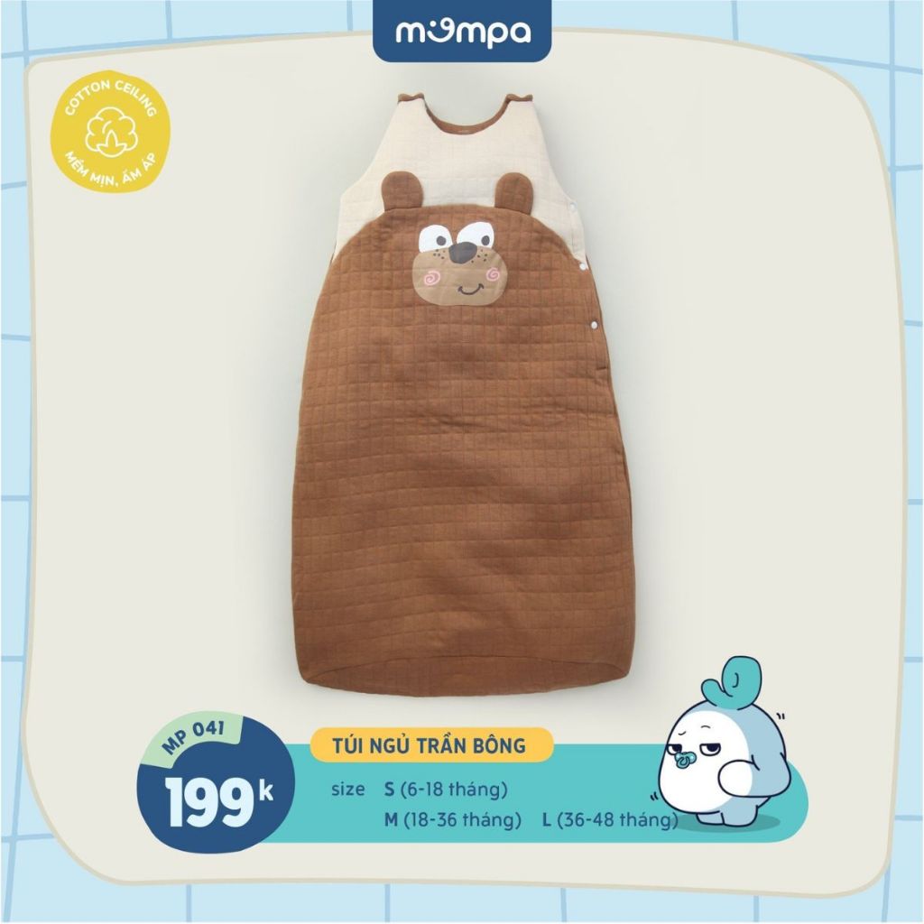 Túi ngủ cho bé Mompa 6 tháng - 4 tuổi trần bông Cotton Ceiling mềm mại ấm áp giúp bé ngủ ngon cúc bên 041