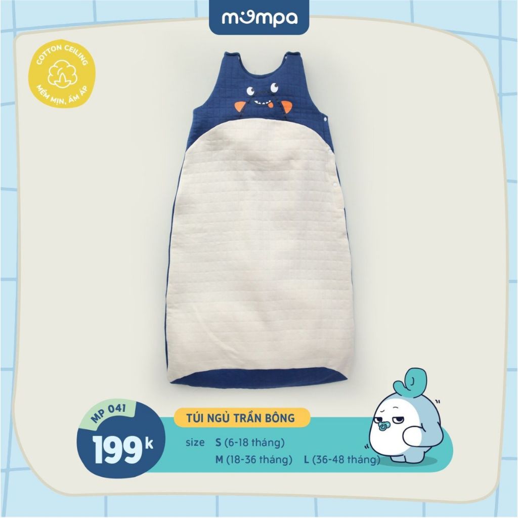 Túi ngủ cho bé Mompa 6 tháng - 4 tuổi trần bông Cotton Ceiling mềm mại ấm áp giúp bé ngủ ngon cúc bên 041