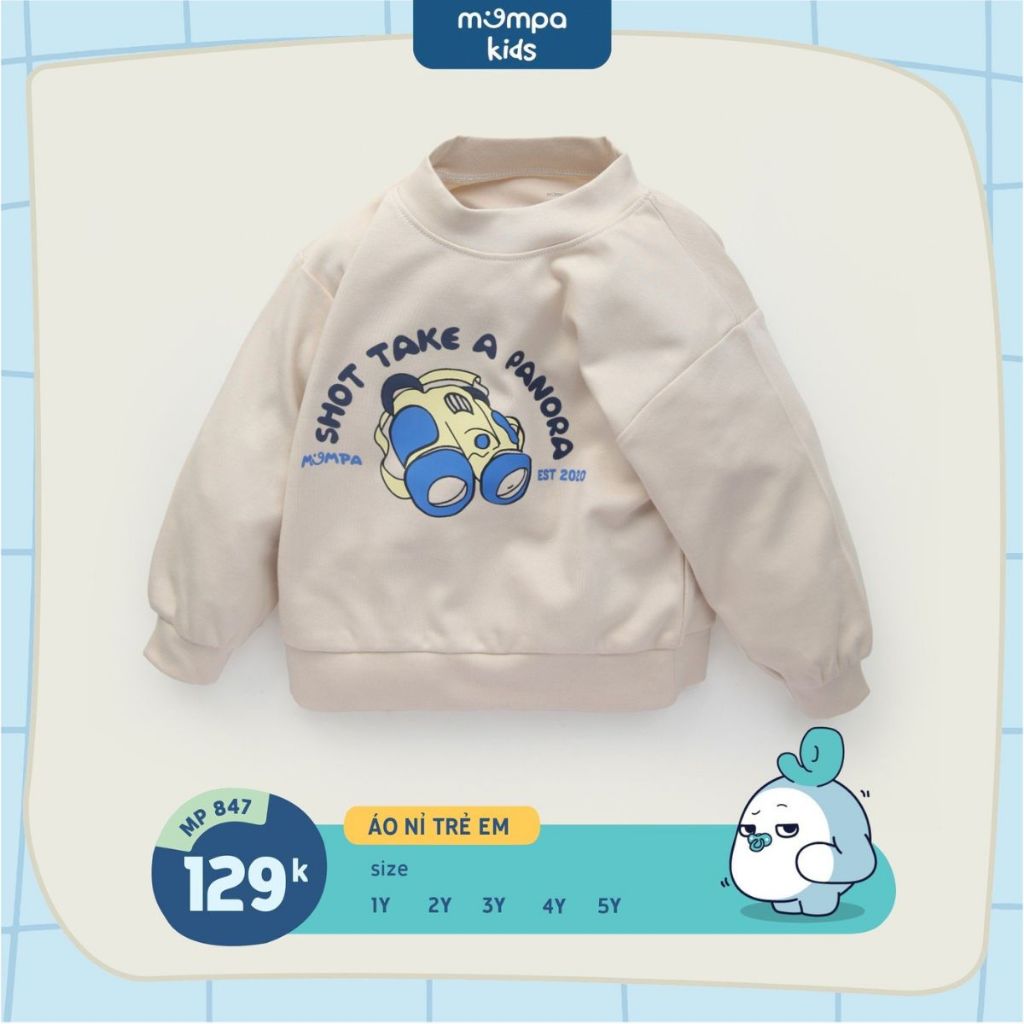 Áo dài tay cho bé Mompa 1 - 5 tuổi vải Cotton Nỉ ấm áp giữ nhiệt mềm mại co giãn 847