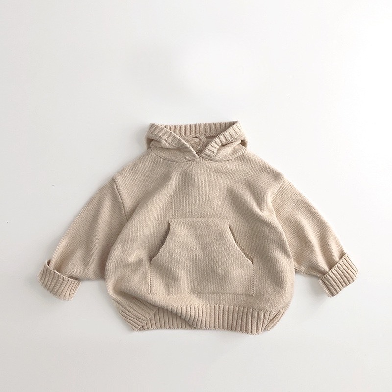 Áo len hoodie có mũ và túi dài tay thu đông cho bé - A30