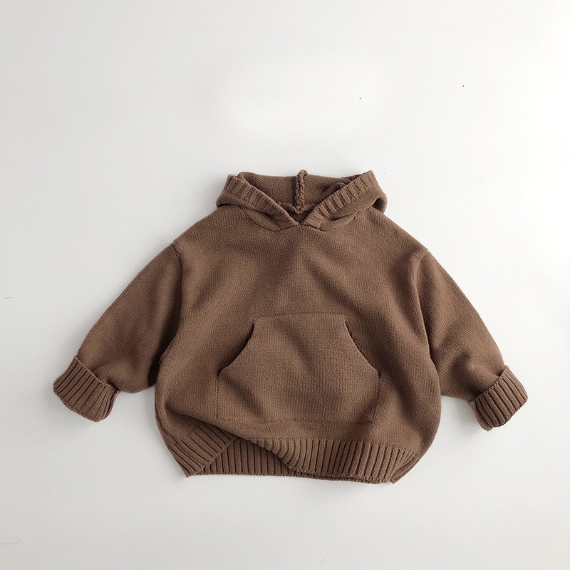 Áo len hoodie có mũ và túi dài tay thu đông cho bé - A30