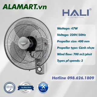 Quạt treo tường 2 dây giật Hali T2167D 47W động cơ dây đồng hoạt động êm