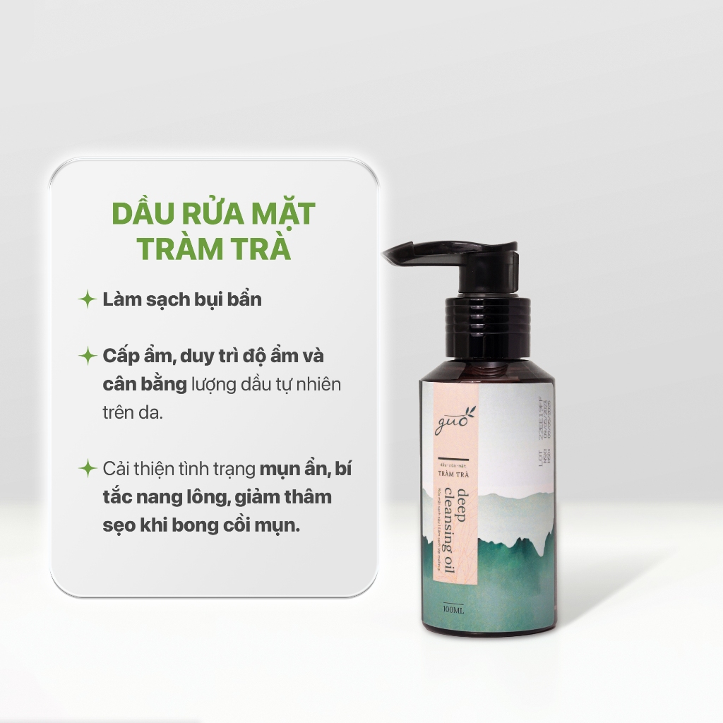 Dầu rửa mặt tẩy trang Tràm Trà cho bà bầu làm sạch 2 lần ngừa mụn đầu đen GUO 100ml [Không cồn, không dầu khoáng]