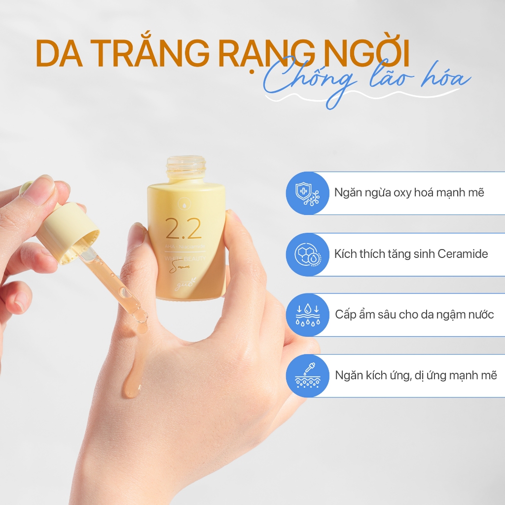 Serum/tinh chất Dưỡng Trắng Mờ Thâm Nám Vitamin C+Niacinamide Thu Nhỏ Lỗ Chân Lông an toàn bà bầu GUO 30ml