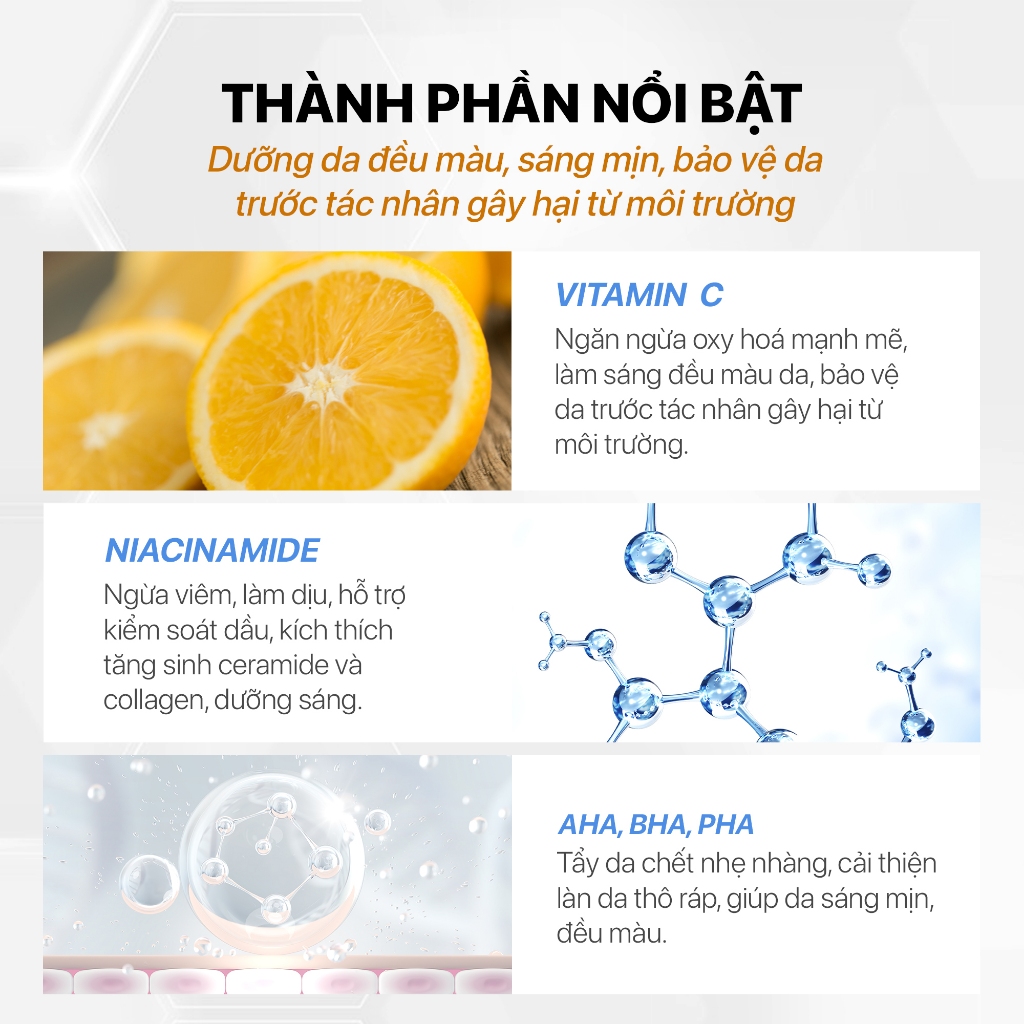 Serum/tinh chất Dưỡng Trắng Mờ Thâm Nám Vitamin C+Niacinamide Thu Nhỏ Lỗ Chân Lông an toàn bà bầu GUO 30ml