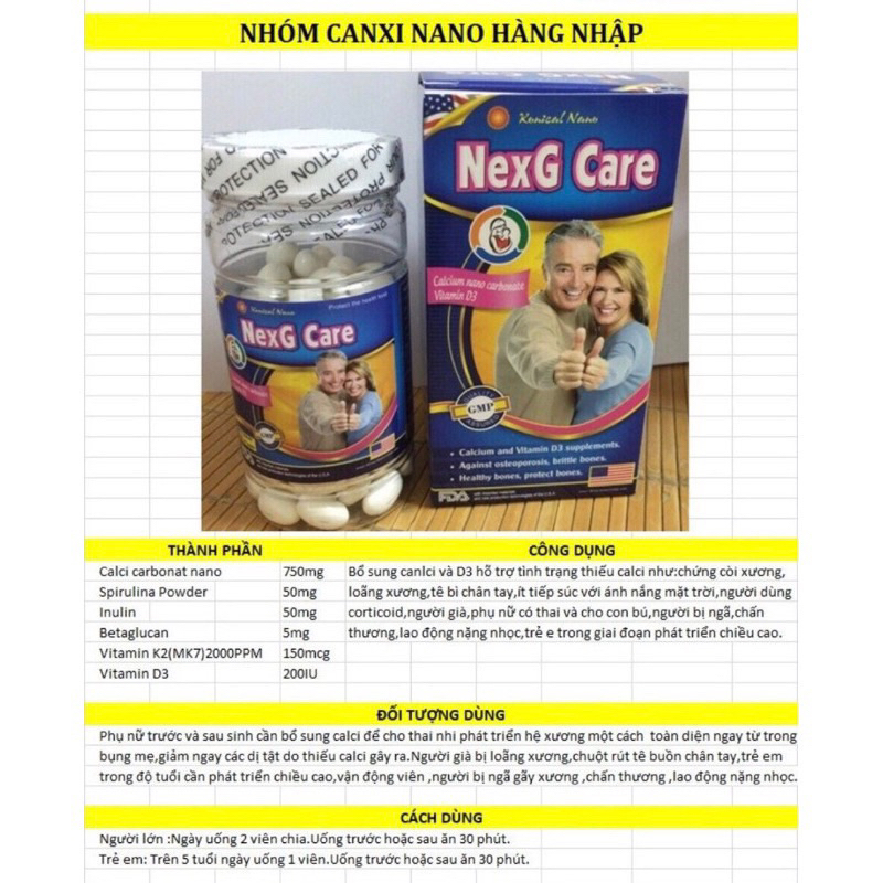 Viên uống Nexg Care bổ sung Canxi nhập khẩu chính hãng USA