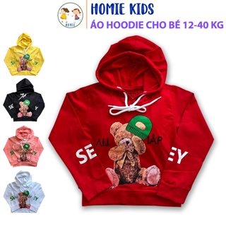 Áo hoodie trẻ em 12-40 kg Áo khoác cho bé trai bé gái có mũ in hình gấu đẹp chất cotton mịn mát nhiều màu Homie Kids