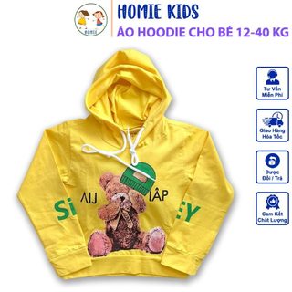 Áo hoodie cho bé trai bé gái 12-40 kg Áo khoác trẻ em có mũ in hình gấu đẹp chất cotton mịn mát màu vàng Homie Kids