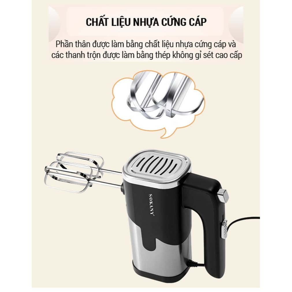 Máy Đánh Trứng Cầm Tay SOKANY SK6621- Máy Đánh Trứng, Tạo Bọt Cafe, Trộn Bột Làm Bánh Với Công Suất 800W Kèm 4 Đầu