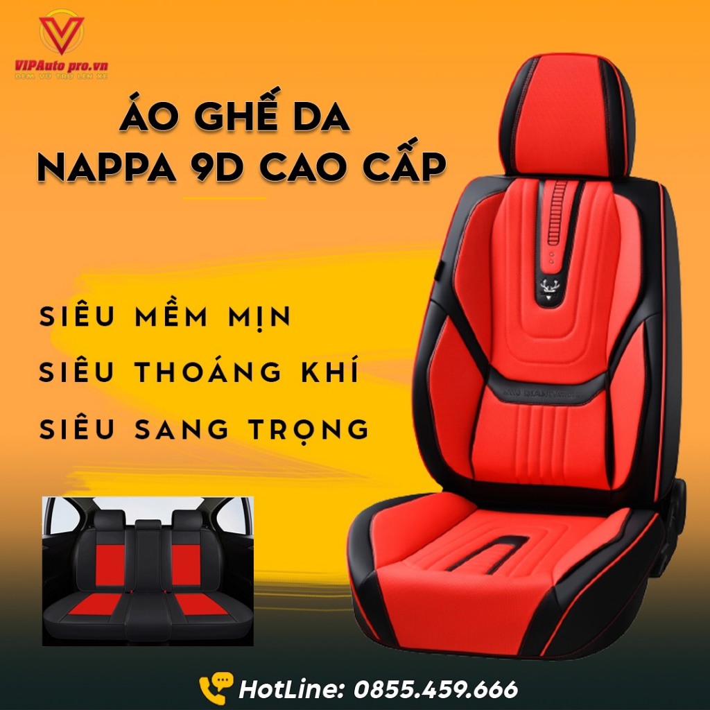 Bộ 5 Áo Ghế Da Nappa 9D Cao Cấp Màu Đỏ Viền Đen Form Con Hươu - Bảo Hành 2 Năm