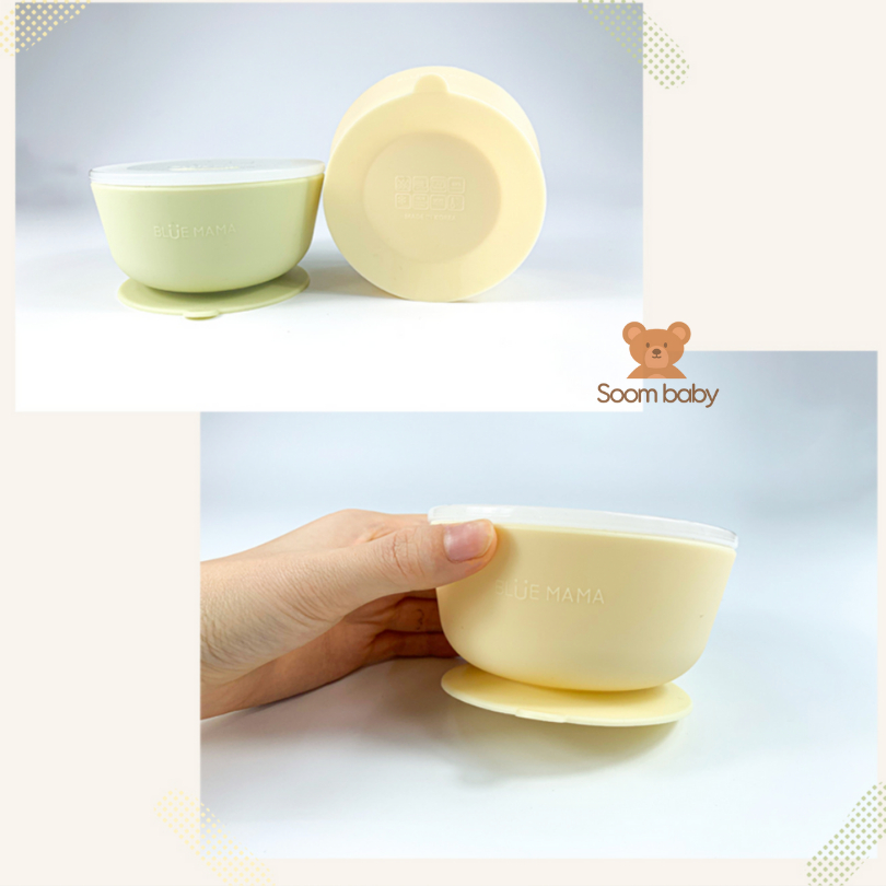 Bát ăn dặm cho bé Bluemama silicon Hàn Quốc, nhập khẩu chính hãng có tem phụ