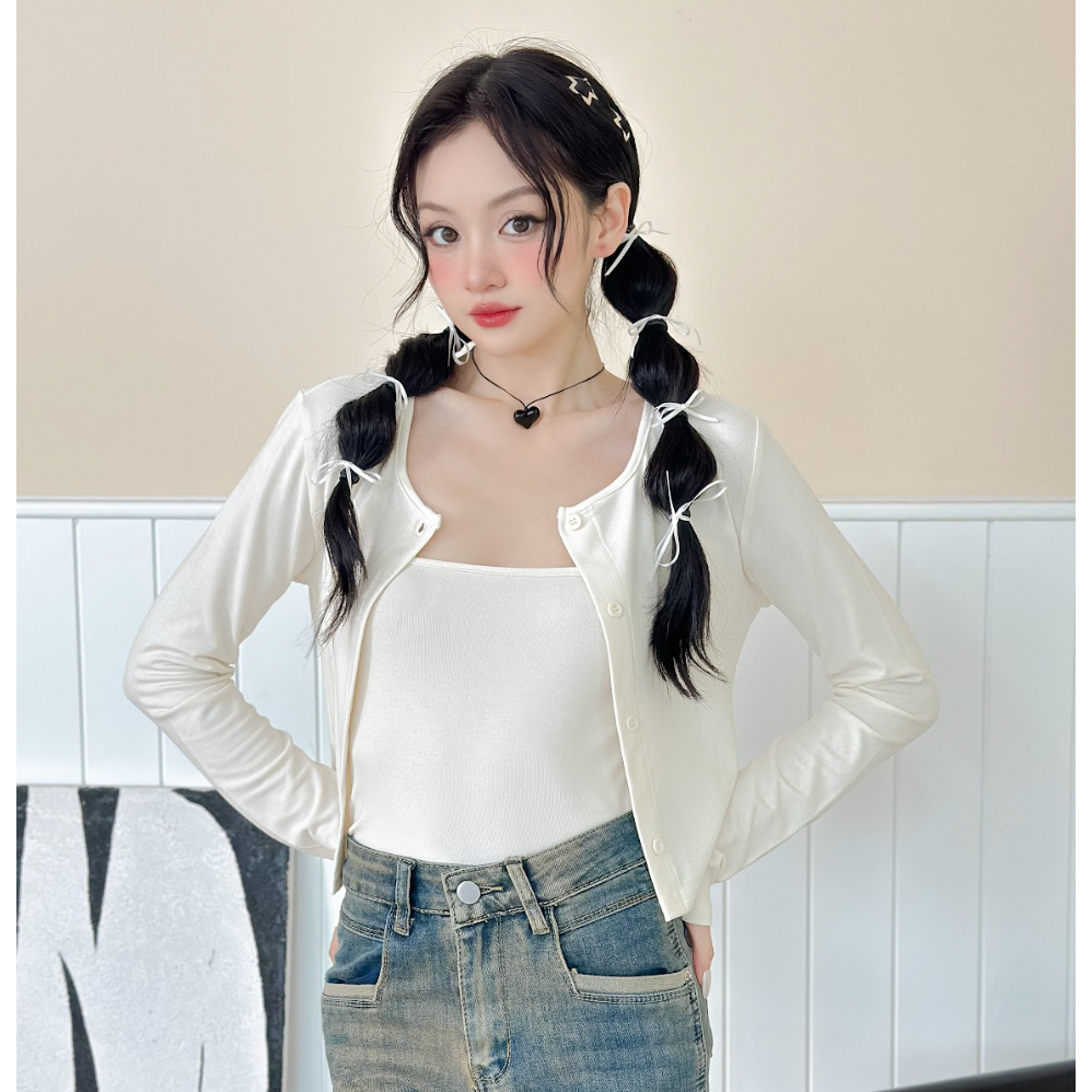 LYRA Set áo khoác cadigan dài tay kèm áo hai dây chất thun mặc 2 kiểu phong cách trẻ trung, Hàn Quốc - CSYSE0073