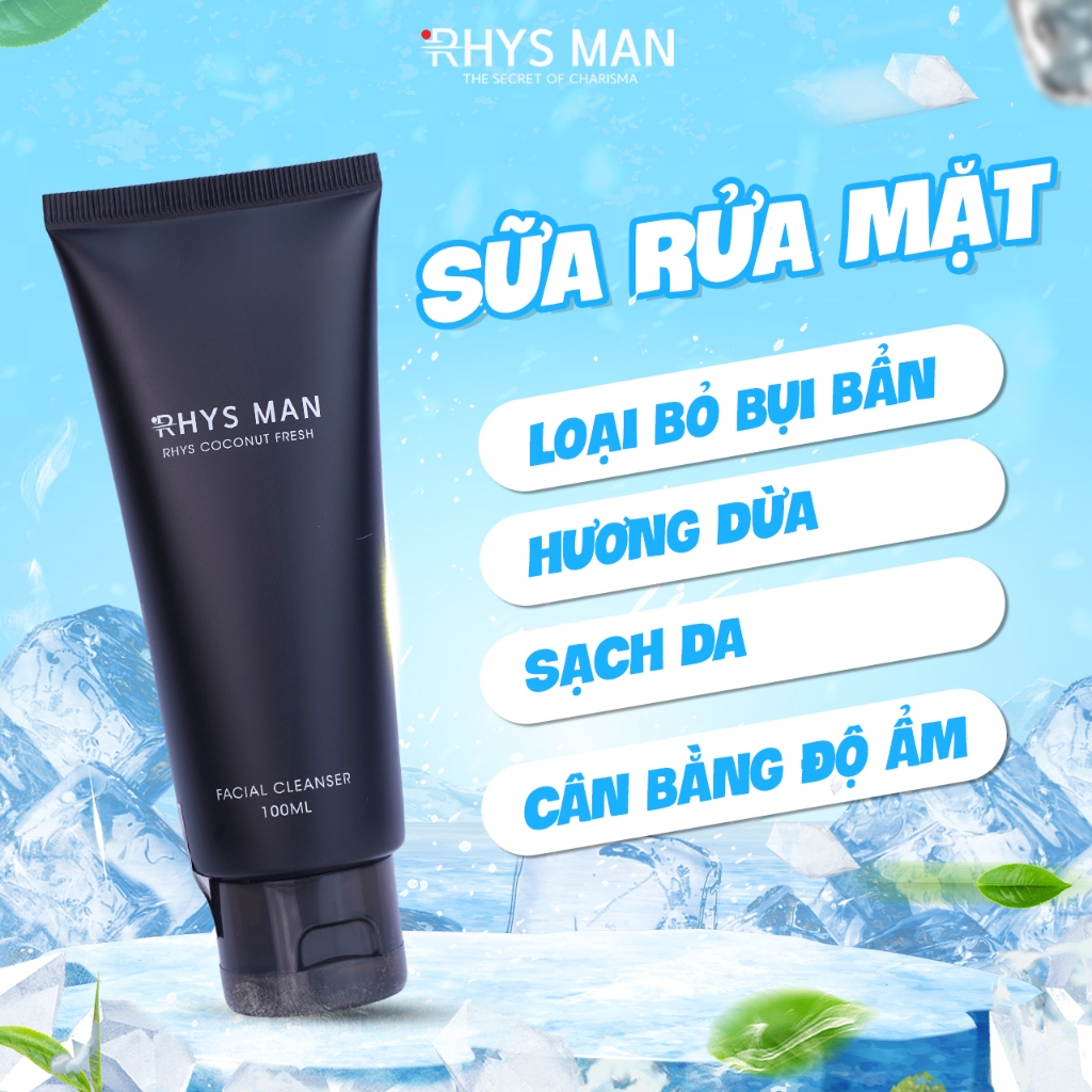 Sữa tắm gội nam RHYS MAN 3in1 350ml & Sữa rửa mặt nam hương dừa 100ml Rhys Coconut Fresh