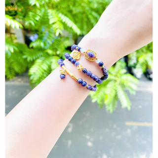 Chuỗi vòng đeo tay đá TA tím mix charm bạc xi vang