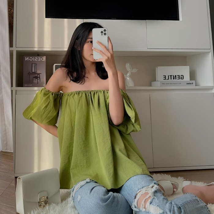 ÁO TRỄ VAI TAY BỒNG 2 LỚP - ÁO KIỂU NỮ CHẤT ĐŨI A-TV