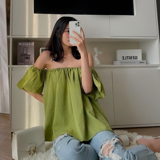 ÁO TRỄ VAI TAY BỒNG 2 LỚP - ÁO KIỂU NỮ CHẤT ĐŨI A-TV