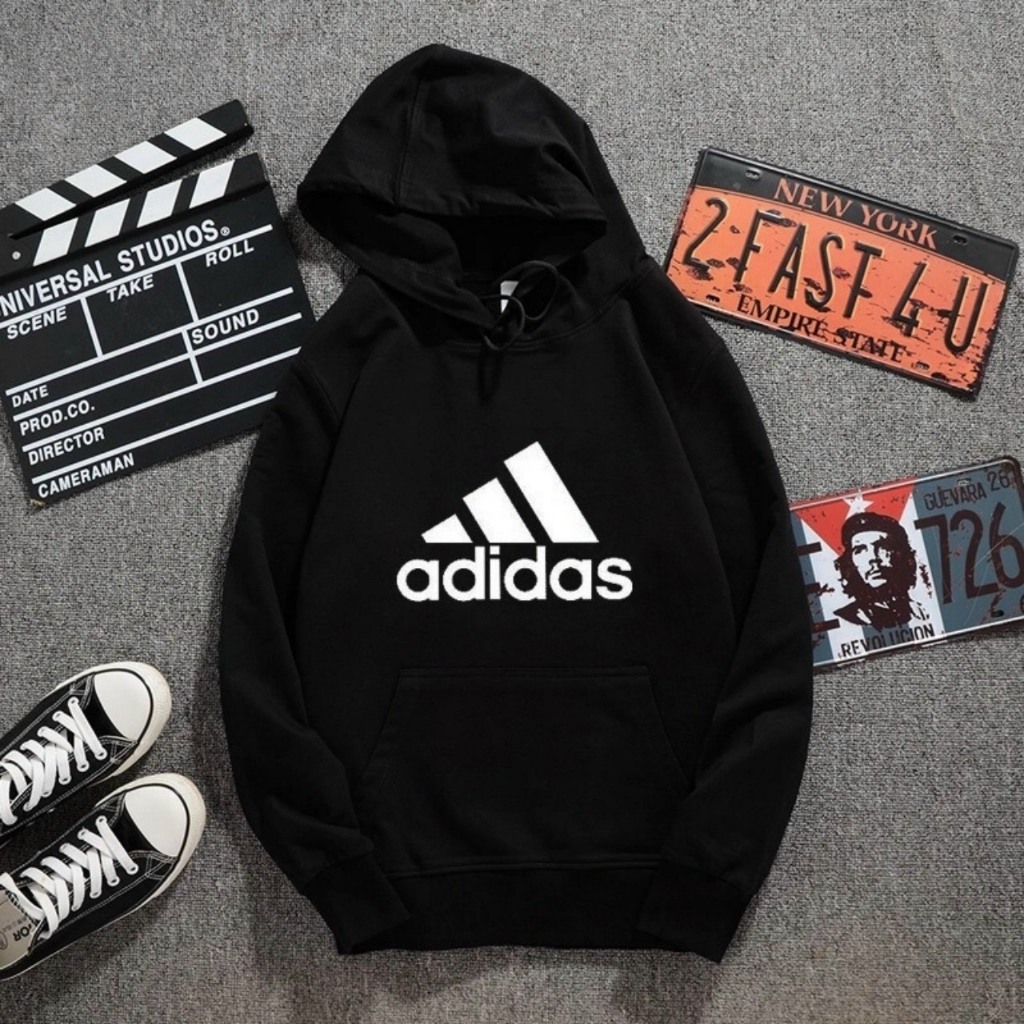 Áo nỉ nam hoodie in chữ Adidas, áo thu đông nam nữ dài tay vải nỉ phong cách