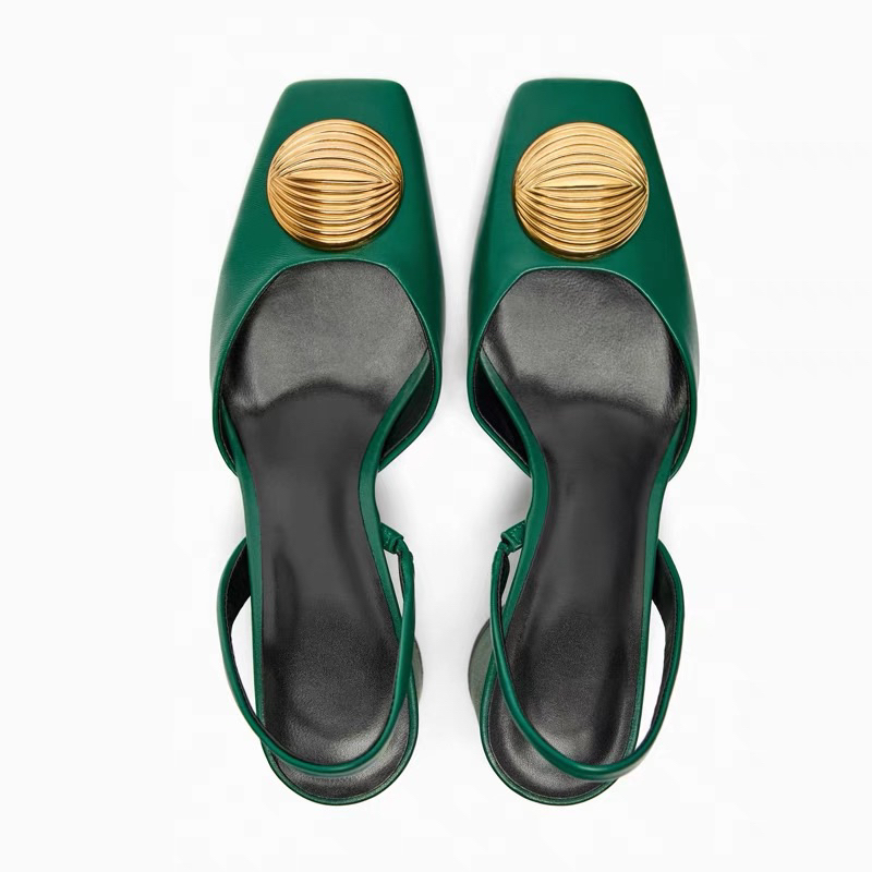 ORDER 🫑 ZR giày tag tròn kim loại vàng trơn gót 6cm