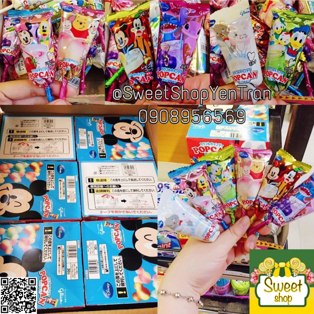 (combo hộp 30 cây) Kẹo Cây hình Mickey PopCan Disney Glico Nhật