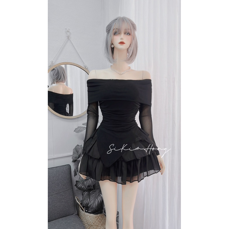 SÉT ÁO BẸT VAI CHÂN VÁY XOÈ NGẮN THIẾT KẾ