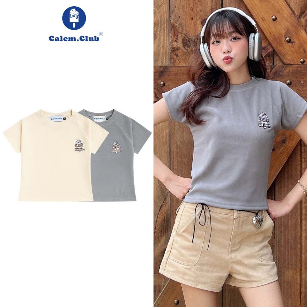 Áo Baby Tee Thêu MEOW MEOW tay áo raplan có chiết eo vải thun brand Calem.Club