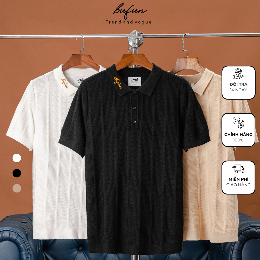 Áo Polo dệt kim KNIT BUFUN logo thêu Form Regular