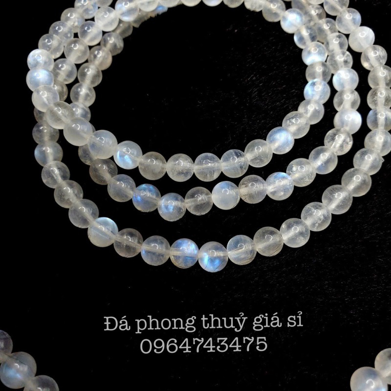 Chuỗi mặt trăng moonstone ánh xanh mạnh chất trong quấn 3 hàng vip siêu đẹp mịn