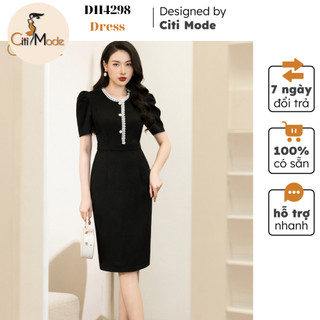 Đầm công sở CITI MODE FASHION thiết kế dáng ôm đen tay lỡ kẹp ren DH4298