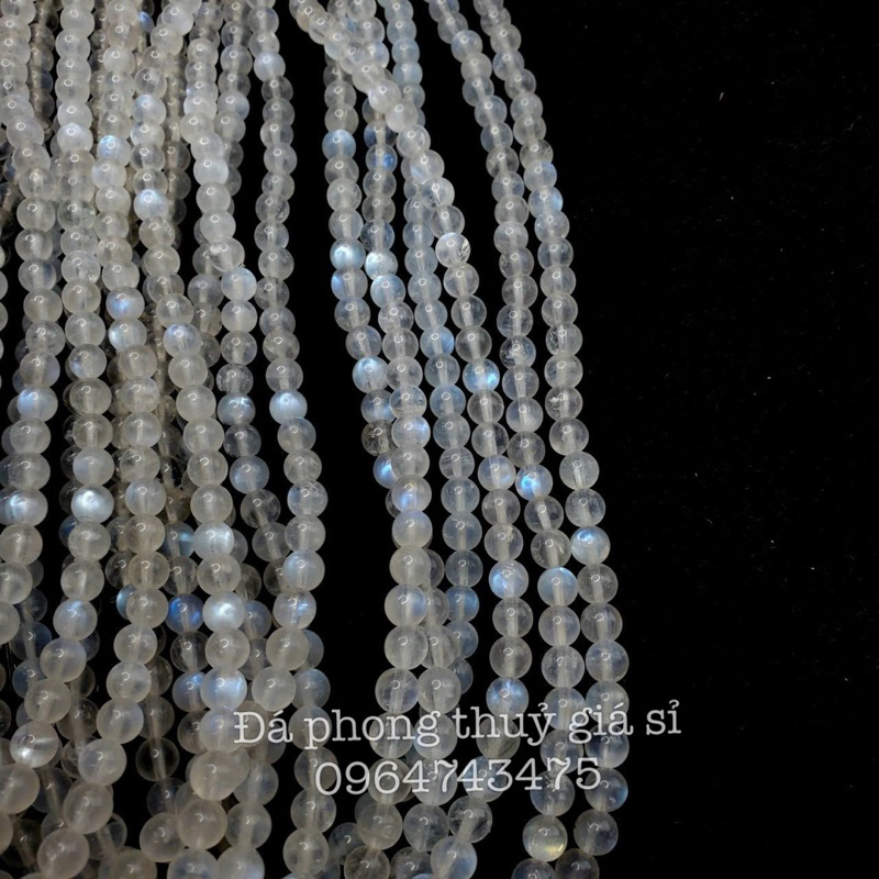 Chuỗi mặt trăng moonstone ánh xanh mạnh chất trong quấn 3 hàng vip siêu đẹp mịn