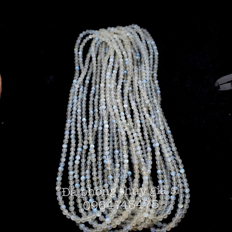 Chuỗi mặt trăng moonstone ánh xanh mạnh chất trong quấn 3 hàng vip siêu đẹp mịn