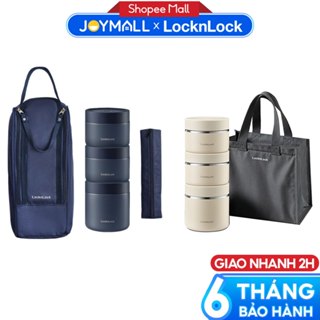 Bộ 3 hộp cơm giữ nhiệt LocknLock Lunch Box LHC8052S01 LHC8052S02 1.1L kèm túi, muỗng đũa - JoyMall