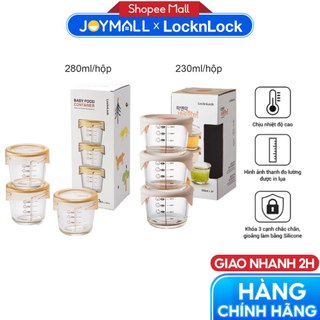 Bộ hộp thủy tinh đựng thức ăn dặm cho bé Lock&Lock LLG508S3 - Hàng chính hãng, có vạch chia -JoyMall