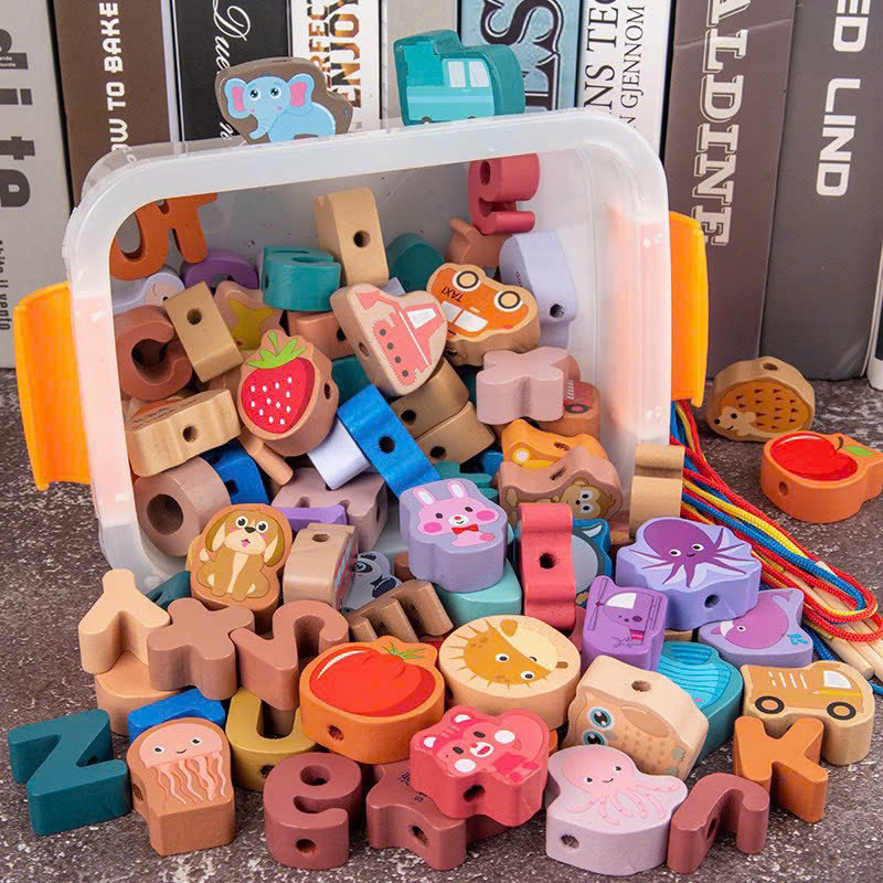 Đồ chơi xâu hạt gỗ cho bé, đồ chơi montessori cho bé từ 1.5 - 2 tuổi