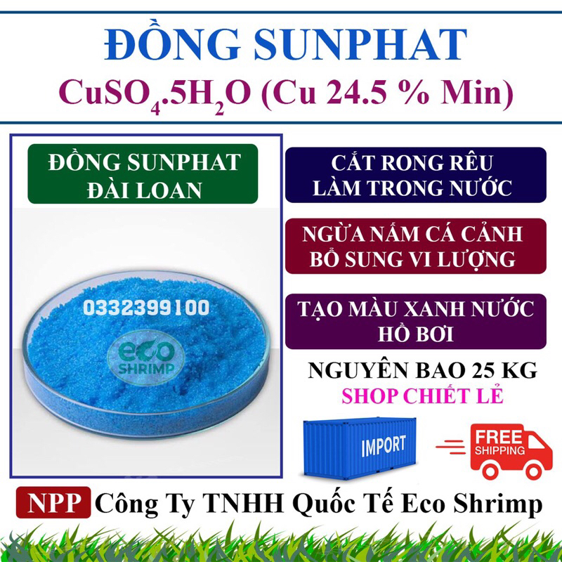 Túi 1KG Đồng Sunphat ĐÀI LOAN Xử Lý Nước Hồ Bơi - Làm Sạch Rong Rêu - Tạo Màu Xanh Nước [ túi chiết lẻ từ bao 25kg ]