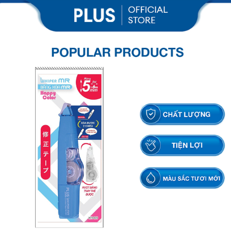 Combo 1 Bút Xóa Dạng Băng Kéo PLUS Mr Màu Xanh Dương - Kèm 5 Ruột Thay Thế Tiện Lợi