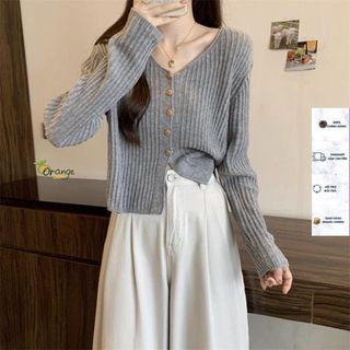 Áo Khoác Len Dệt Gân Khoác Nhẹ Phối Cổ V Xẻ Gấu Phong Cách Nhẹ Nhàng Hàng Qccc Phù Hợp Mọi Lứa Tuổi Orangecloset