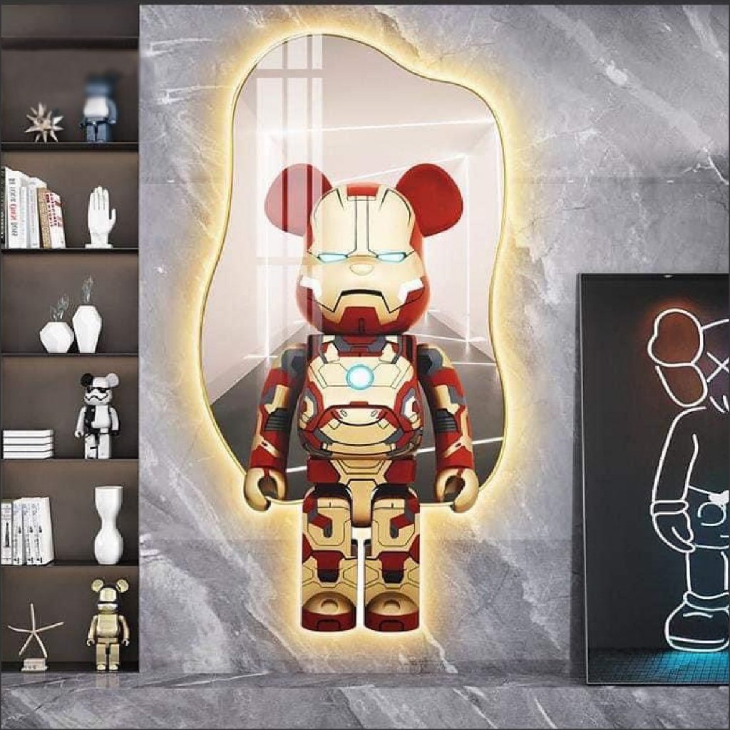 Tranh treo tường đèn led tráng gương Uv gấu bearbrick (Tặng đinh treo tranh)