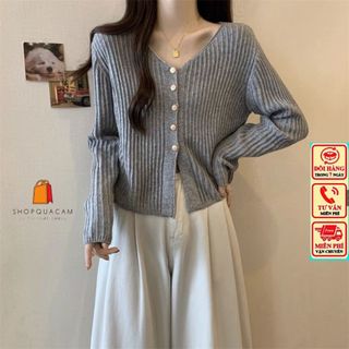Áo Khoác Cardigan Mỏng Dáng Ôm Ngắn Phối Xẻ Gấu Cổ Tim Tay Dài Mẫu Mới Hot 2024 Phong Cách Nhẹ Nhàng Tongkhominhanh