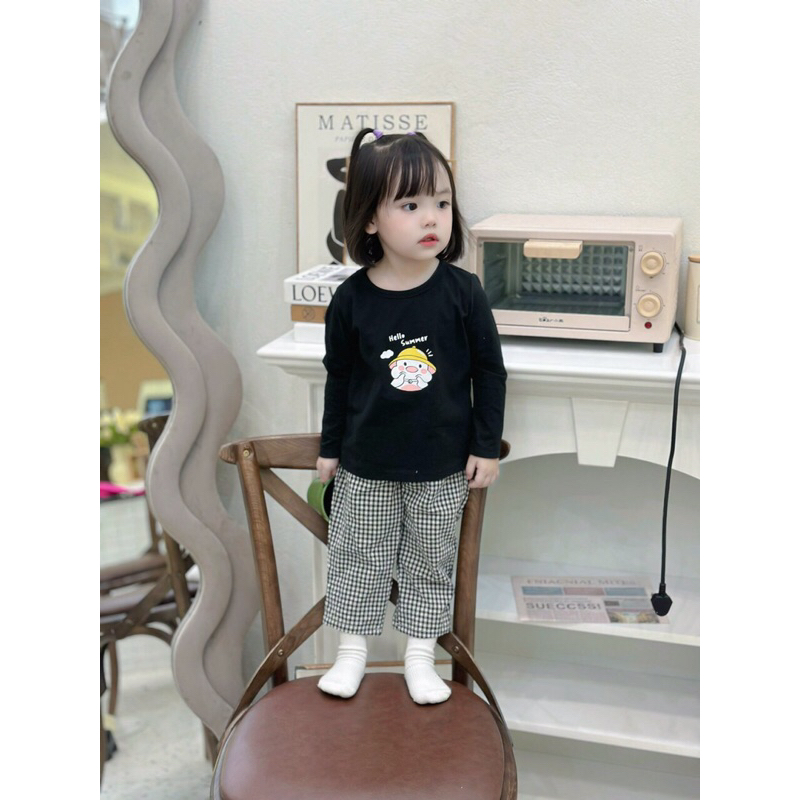 Bộ dài tay thu đông cho bé trai và bé gái, áo cotton quần kẻ thô BK56